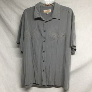 OP Men's Gray Short-Sleeve Embroider Button-Up Shirt Sz XXL
